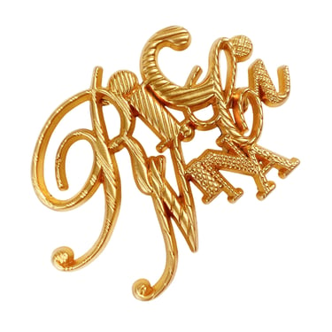 Nina Ricci 1990s Vintage Signature Gold-Tone Metal Brooch 