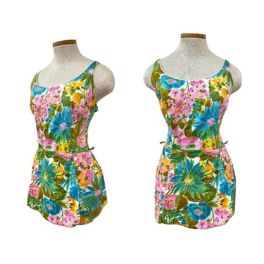 Vtg 60s 1960s Peter Pan Sun Blazers Mod Pinup Bright Floral Playsuit Swimsuit 