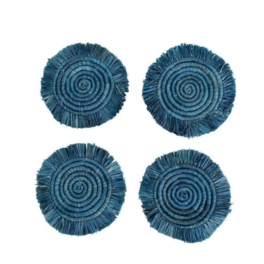 Woven Fringed Coasters | Indigo | Set of 4