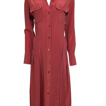 Equipment - Earthy Red Silk Cutout Long Sleeve Midi Dress Sz 4