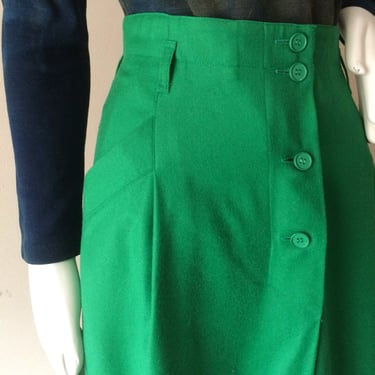 Vintage Courreges Kelly Green Wool A-Line Skirt w/ Pockets 