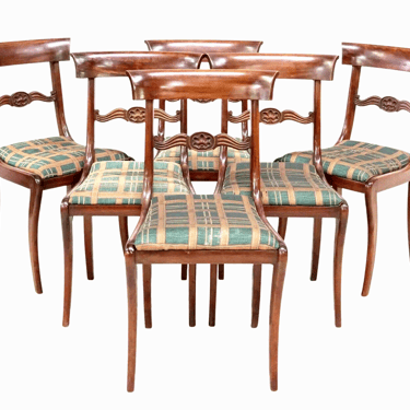 Chairs, Side, Set of Six, Regency Style, Mahogany, Fabric, Vintage / Antique!!