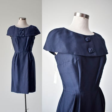 1950s Navy Blue Cocktail Dress / True Vintage Cocktail Dress / XS 1950s Dress / 1950s Cocktail Dress XS / True Vintage Dress 