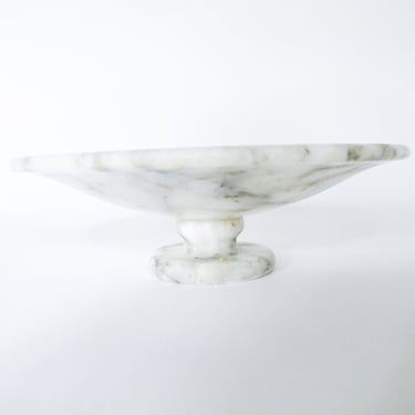 Stone Carved Pedestal Dish White with Black Marbling 