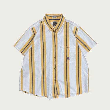 (L) Yellow Striped Short Sleeve Button Down Shirt