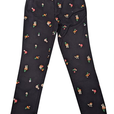 Tory Burch - Black Skinny Capri Jeans w/ Floral Embroidery Sz 8