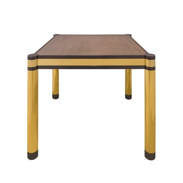 Karl Springer Game Table in Brass and Gunmetal with Embossed Lizard Leather Top 1980s (Signed)