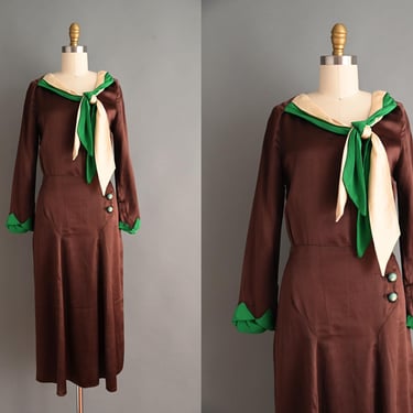 vintage 1930s dress | Rare Art Deco Chocolate Brown Silk Satin Dress | Small 