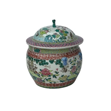 Vintage Chinese Turquoise Ceramic Enamel Flower Birds Theme Fat Jar ws3527E 