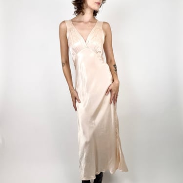 1930s Blushing Bows Satin Slip Dress