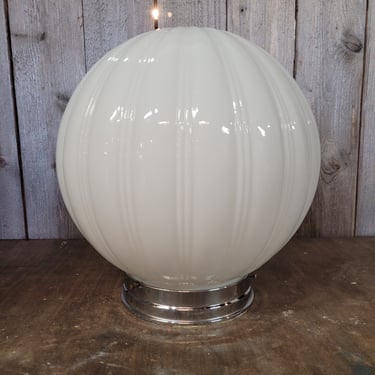 Large Milk Glass Globe Shade on Contemporary Flush Mount Fixture 12.5"x11"