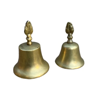 Set of Antique Brass Bells with Leaf Handle 