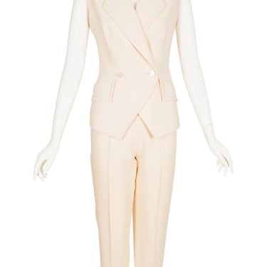 Serge & Réal 1990s Vintage Cream Wool Double-Breasted Sleeveless Pantsuit 