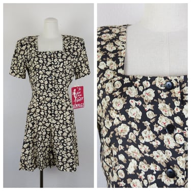 Vintage 1980s floral romper, 1990s Rampage, ditsy floral, calico floral, cottagecore, deadstock, NWT, NOS, size small, medium 