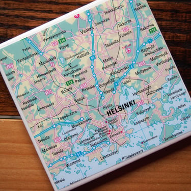 2016 Helsinki Finland Map Coaster. Helsinki Map. Europe Map Gift. Finland Coasters. Finnish Decor. City Map. Handmade Gift. Bar Decor. 