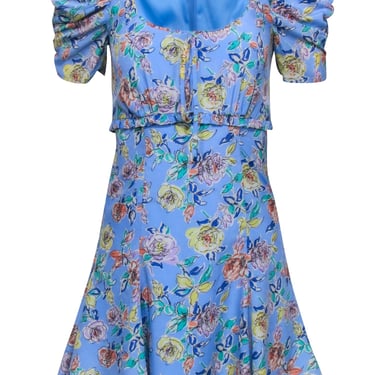 Likely - Blue Babydoll Floral Print Mini Dress Sz 00