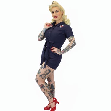 Stretchy Nautical Anchor Navy Romper With Belt XS-3XL 