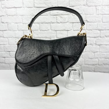 Dior Vintage Embossed Leather Saddle Bag, Black