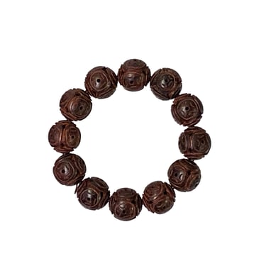 Reddish Brown Wood Floral Carving Beads Hand Rosary Praying Bracelet ws3825E 