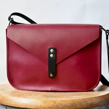 Leather Crossbody Satchel Bag, Burgundy