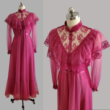 1970s Victorian Revival Dress - 70s Maxi Dress - 70s Women's Vintage Size 