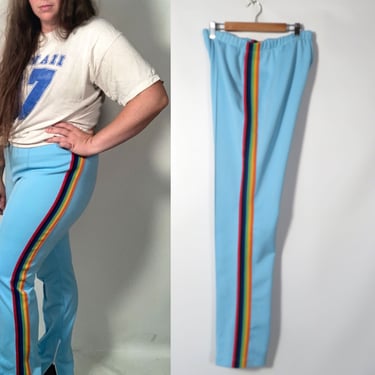 Vintage 70s Unisex Rainbow Stripe Ski Pants Size L 