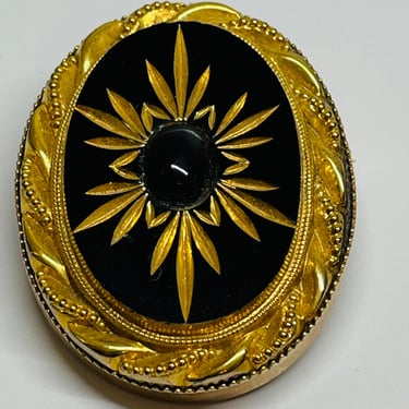 Black and Gold Oval Brooch