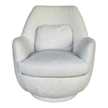 Revelation Modern White and Beige Cut Chenille Swirl Nest Swivel Chair