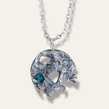 Vintage Brutalist Sterling Silver and Turquoise Necklace 