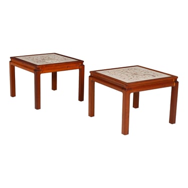Pair of Parson End Tables by Edward Wormley for Dunbar with hand painted tiles