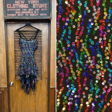 Vintage 1980’s Multi Color Sequin Disco New Wave Leotard Stage Dress, Vintage Leotard, Sequins, Disco, 1980’s, New Wave, Stage Dress, 