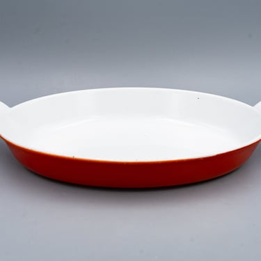 Descoware Flame Oval Au Gratin Pan | Vintage Enameled Cast Iron Cookware Bakeware Serveware 