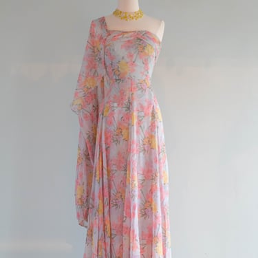 Rare Early 1960's Salon Moderne of Saks Fifth Ave. Couture Evening Gown / SM