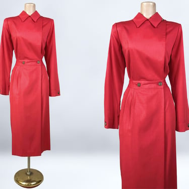VINTAGE 80s Structured Red New Wave Power Dress by SGS Studio Sz 8 Tall | 1980s Avant Guard Retro Futuristic Minimalist Dress | VFG 