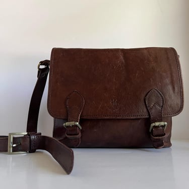 Brown Genuine Leather Made in Italy Work Laptop Messenger Crossbody Bag 