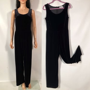 Vintage 90s Black Velvet Jumpsuit Size M 