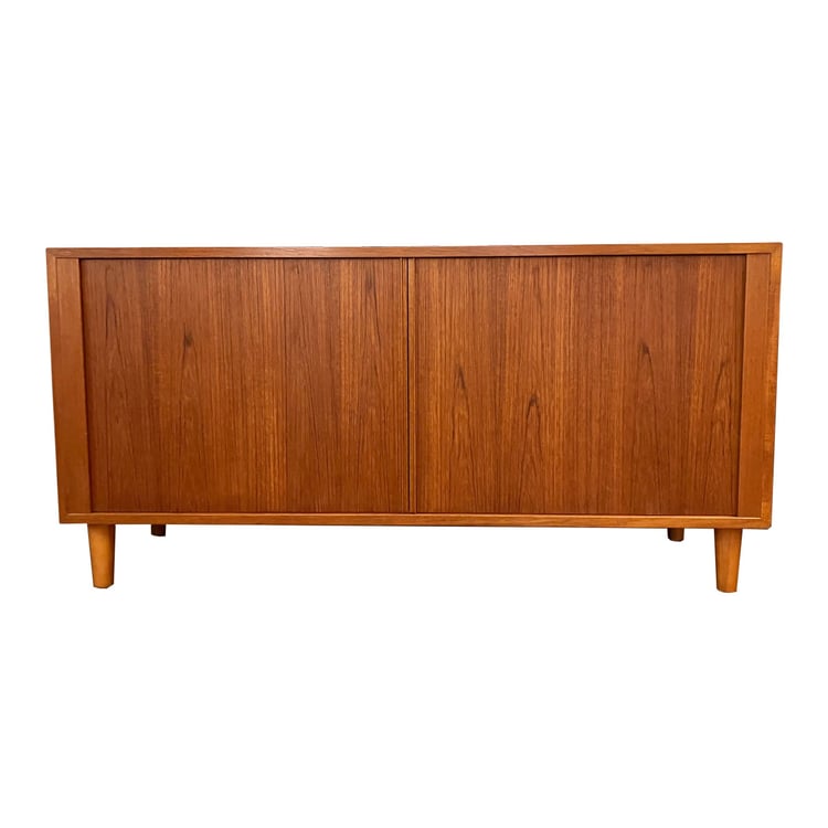 Tambour Door &#8212; Danish Teak 55&#8243; Condo-Sized Sideboard | Media | Bar Cabinet