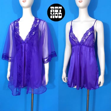 Sexy Vintage 60s 70s Purple Two-Piece Nightgown Peignoir Set 