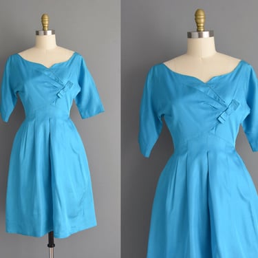 1950s vintage dress | Gorgeous Turquoise Blue Cocktail Party Dress | Small 