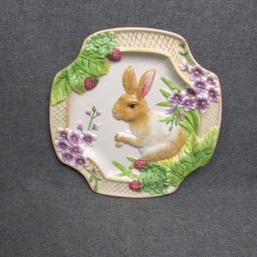 Valerie Parr Hill Rabbit Plate 3-D Raised Relief - Easter- Spring - Garden 