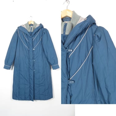 Vintage 80s Plus Size Blue Hooded Parka Winter Coat Size XXL 20.5 
