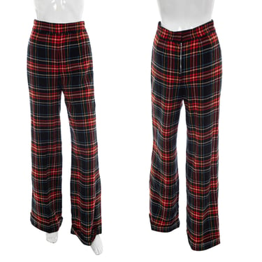 1970's Red and Navy Plaid Flared Leg Pants Size 27