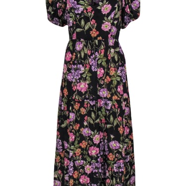 Yumi Kim - Black Floral Print Puff Sleeve "Rhonda" Maxi Dress Sz XL
