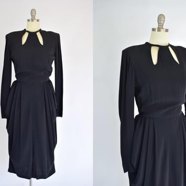 Vintage 1940s Black Rayon Gown | M 