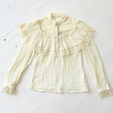 1970s Gunne Sax Cream Ruffled Lace Prairie Blouse 