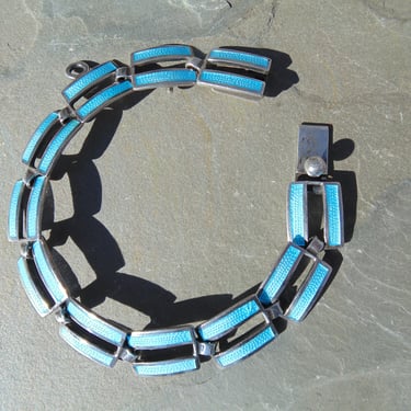 Margot de Taxco ~ Vintage Mexico Sterling Silver and Sky Blue Enamel Link Bracelet 