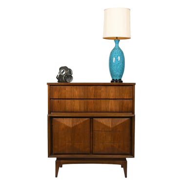 Mid Century Tall Walnut Faceted Dresser | Chest of Drawers