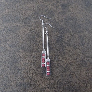 Red and silver minimalist earrings 