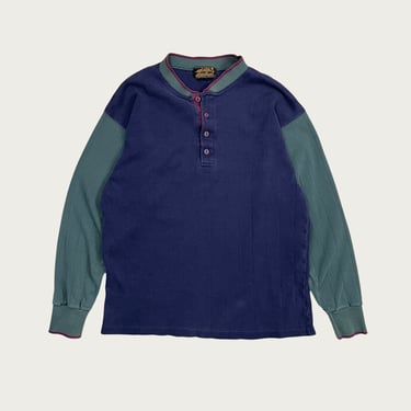 (M) Color Block Long Sleeve Henley Tee