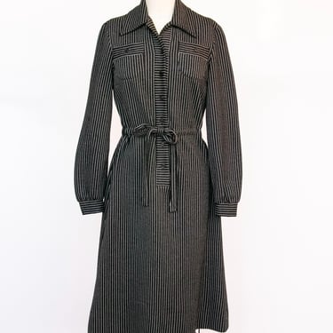 1970s Dress Striped Knit Shirtfront S 